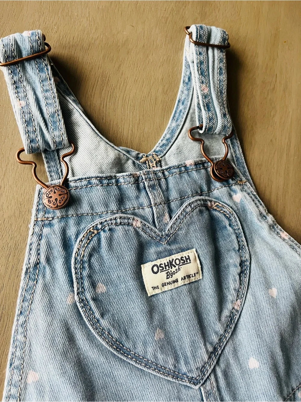 OshKosh B'gosh Light Blue Denim Overalls with Pink Heart Print